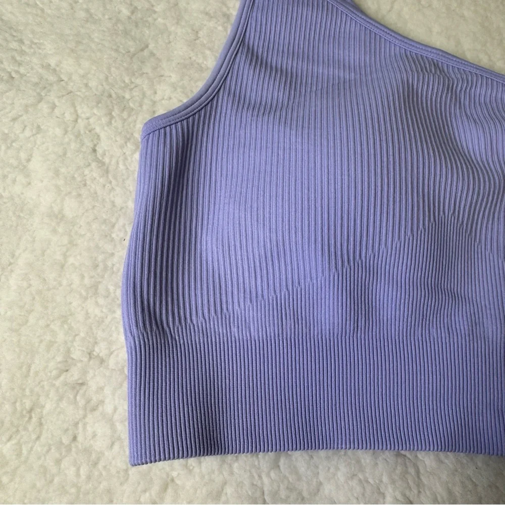 Ribbed Seamless One Shoulder Sports Bra Medium Lavender Athletic‎
